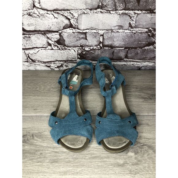 Merrell Revalli Dragonfly Blue Teal Leather Strappy Wedge Sandals Women Sz 7M US - Picture 11 of 16